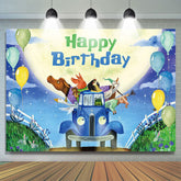 Lofaris Cartoon Blue Truck Balloon Themed Birthday Backdrop